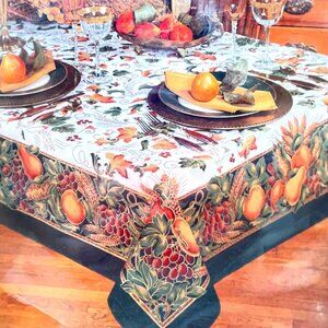 Autumn Fruit 70" Round Tablecloth With Elegant Fall-Themed Design